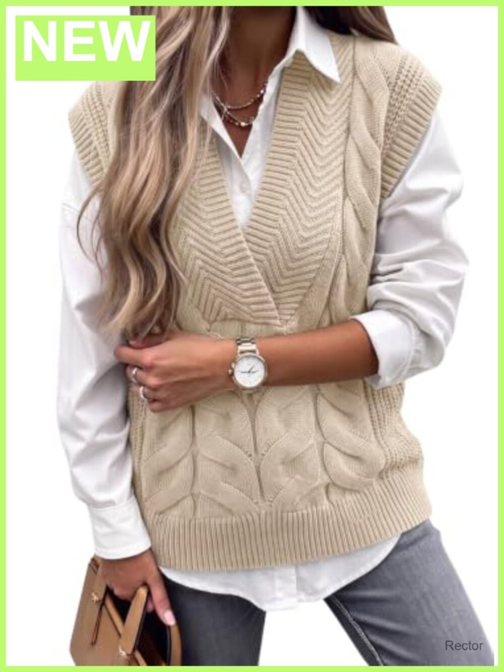 Sweater Vest V Neck Sleeveless Oversized Lightweight Cable Knit